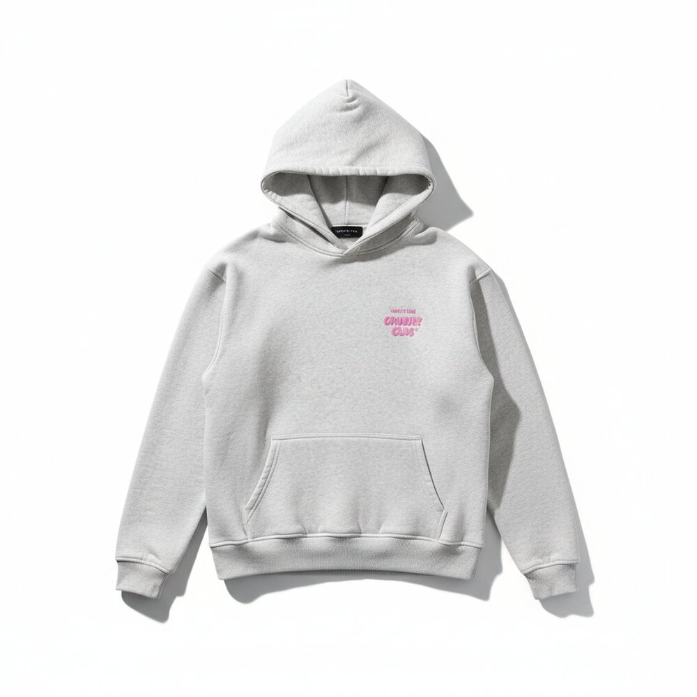 White Fox Comfort Club Hoodie Gray Pink Graphic Pullover Sweatshirt XS S